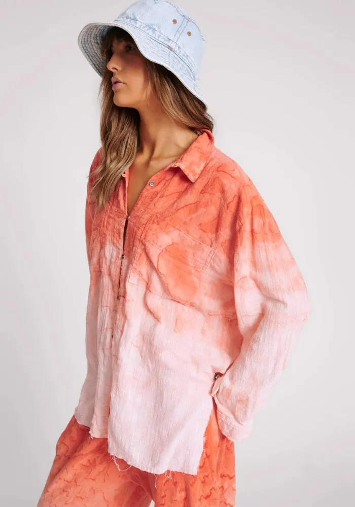 Hand Painted Sunset Muslin Longline Shirt