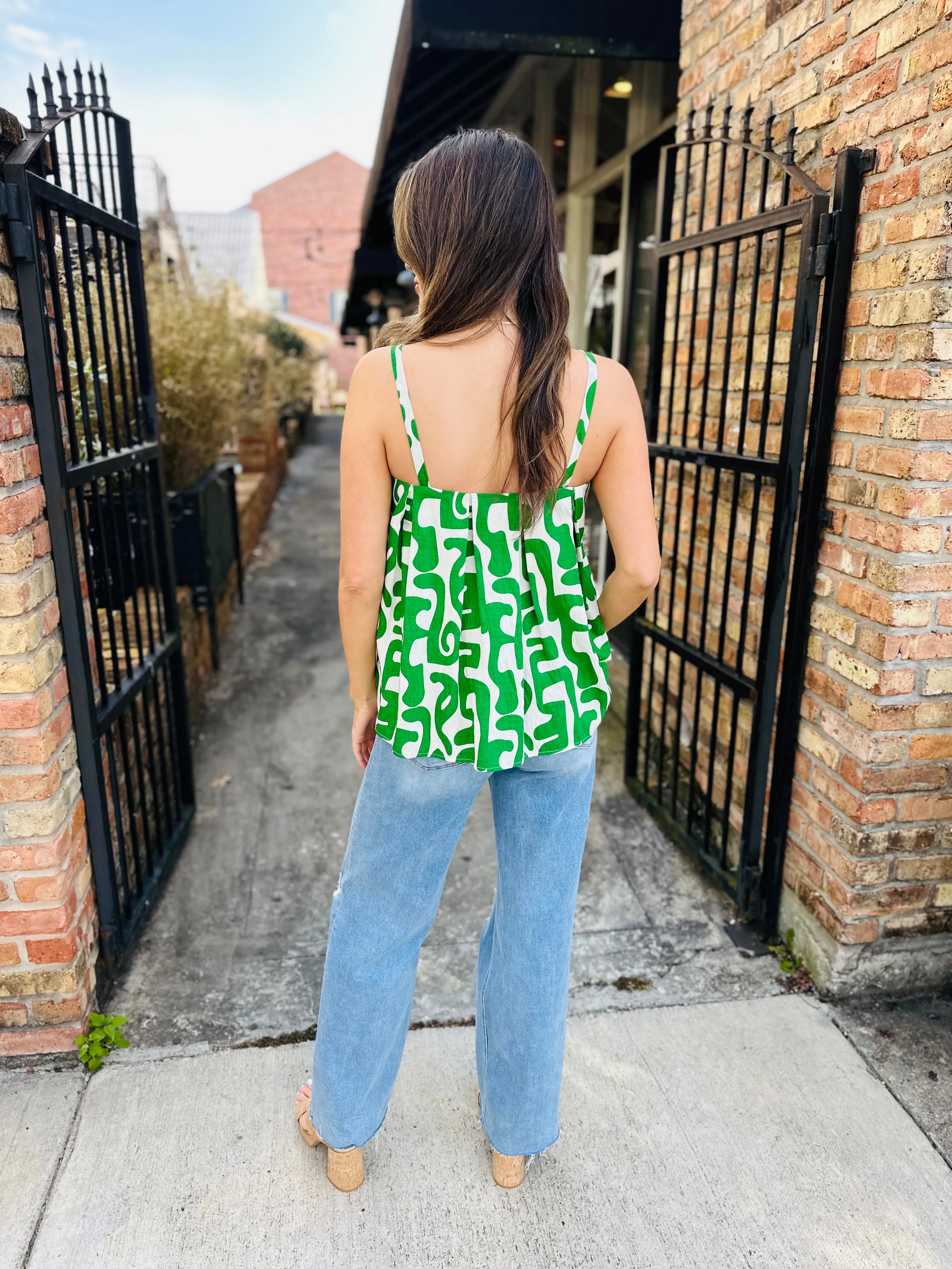 Helena Linen Geo Tank- Green