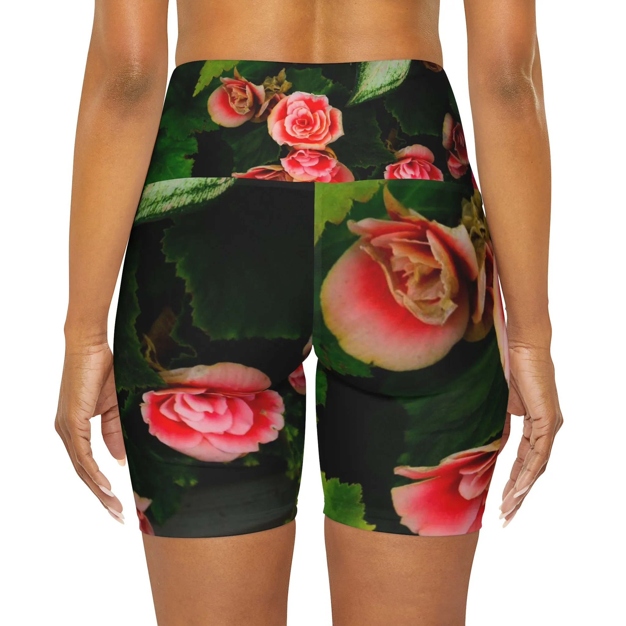 High Waisted Yoga Shorts| Short Trendy| Yoga Leggings Red Rose Design