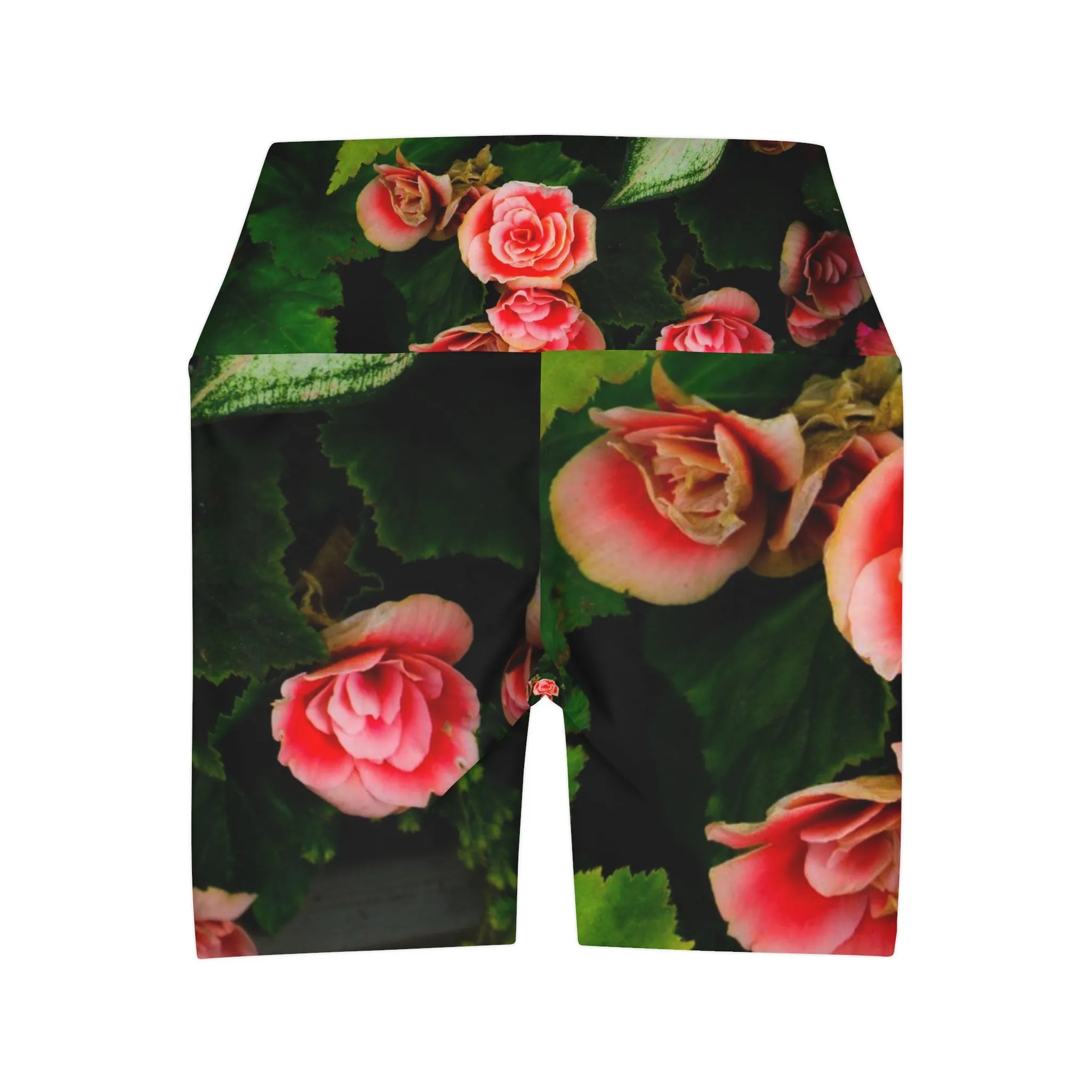 High Waisted Yoga Shorts| Short Trendy| Yoga Leggings Red Rose Design