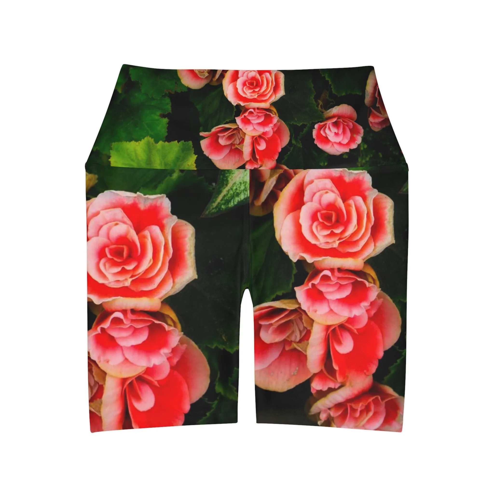 High Waisted Yoga Shorts| Short Trendy| Yoga Leggings Red Rose Design