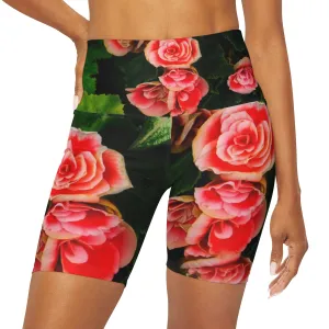 High Waisted Yoga Shorts| Short Trendy| Yoga Leggings Red Rose Design