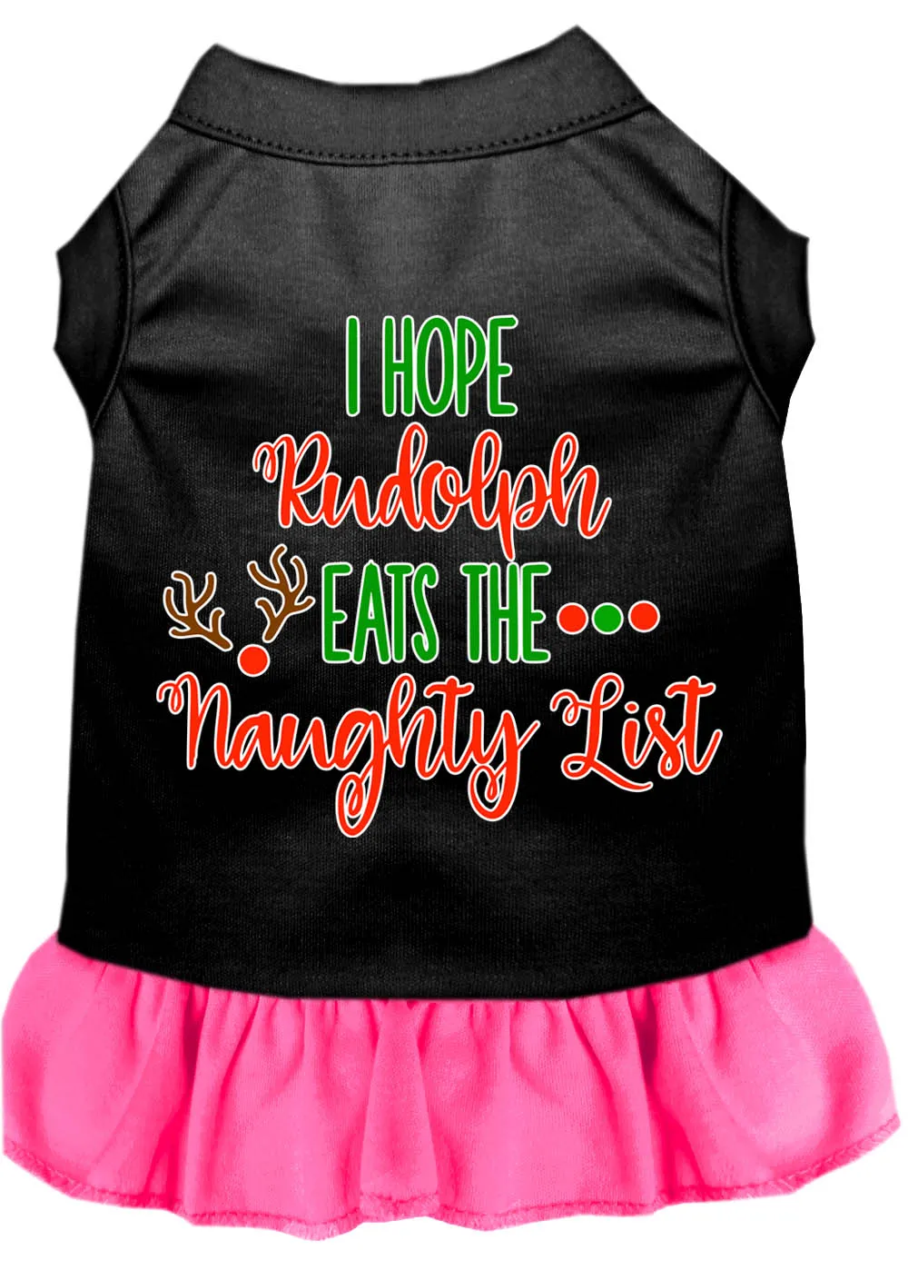 Hope Rudolph Eats Naughty List Screen Print Dog Dress Black With Bright Pink Xl