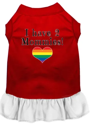 I Have 2 Mommies Screen Print Dog Dress Red With White Xl