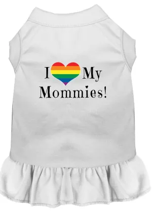 I Heart My Mommies Screen Print Dog Dress White Lg