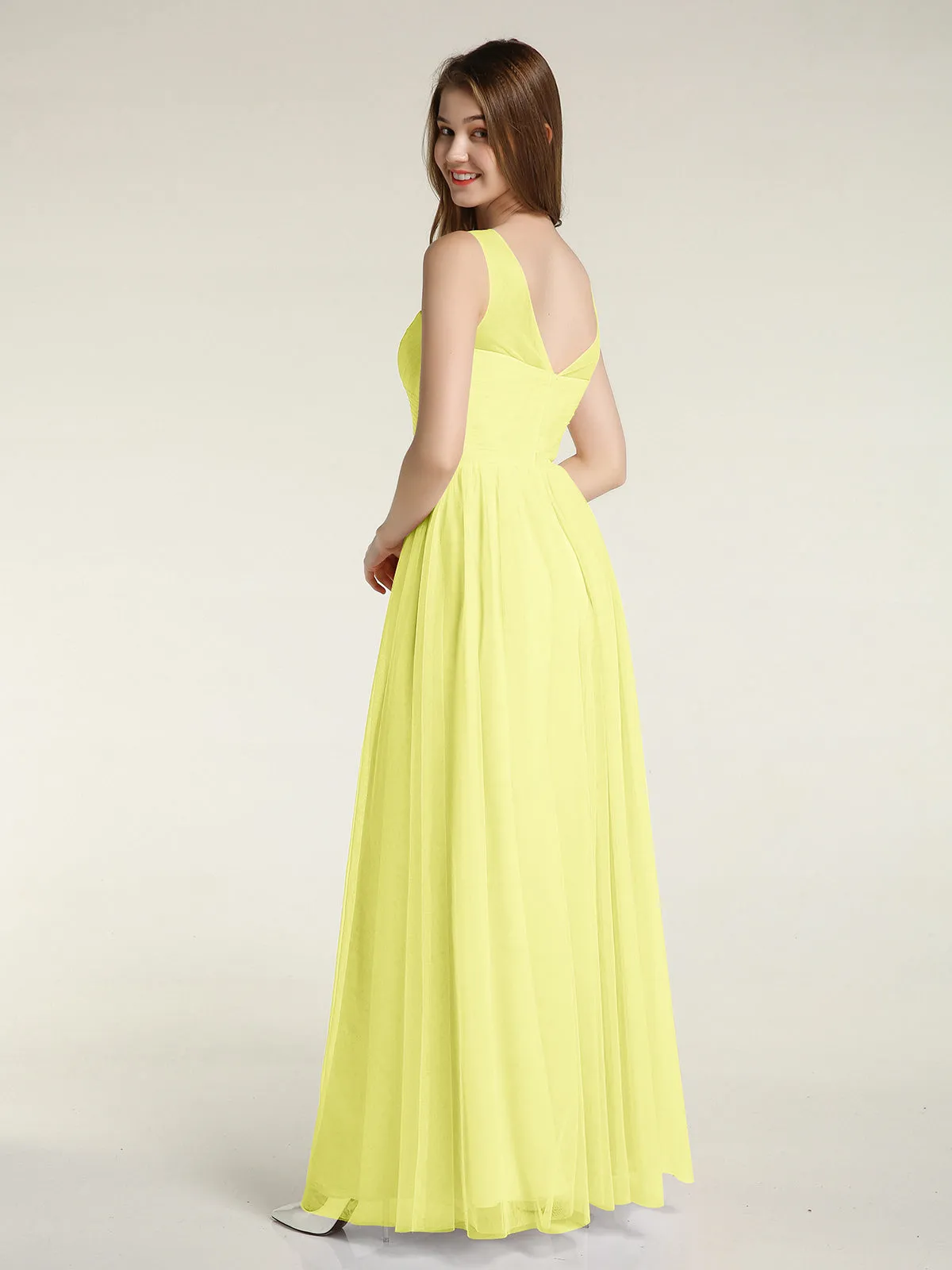 Illusion Neck Cross Tulle Bridesmaid Dresses-Daffodil Plus Size