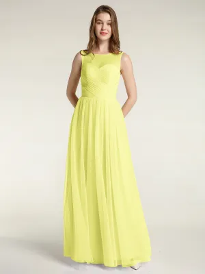 Illusion Neck Cross Tulle Bridesmaid Dresses-Daffodil Plus Size