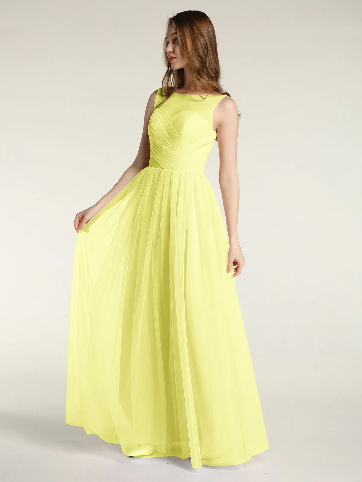 Illusion Neck Cross Tulle Bridesmaid Dresses-Daffodil Plus Size