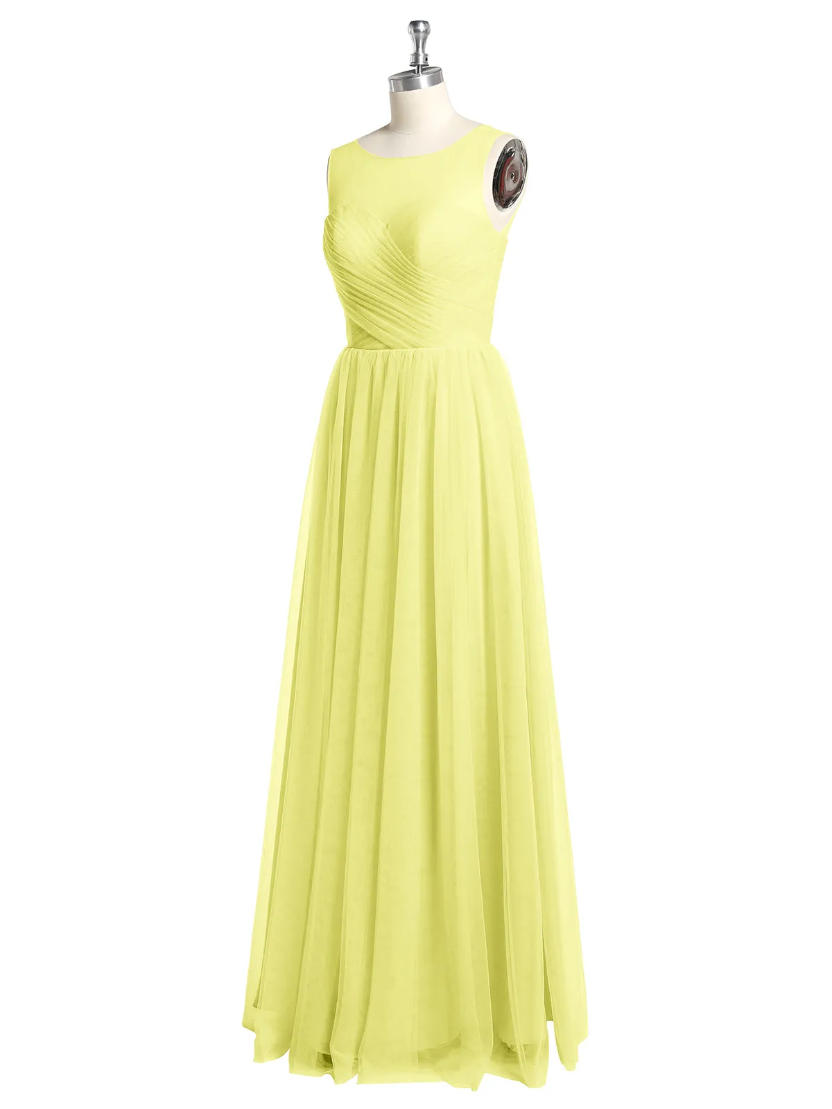 Illusion Neck Cross Tulle Bridesmaid Dresses-Daffodil Plus Size