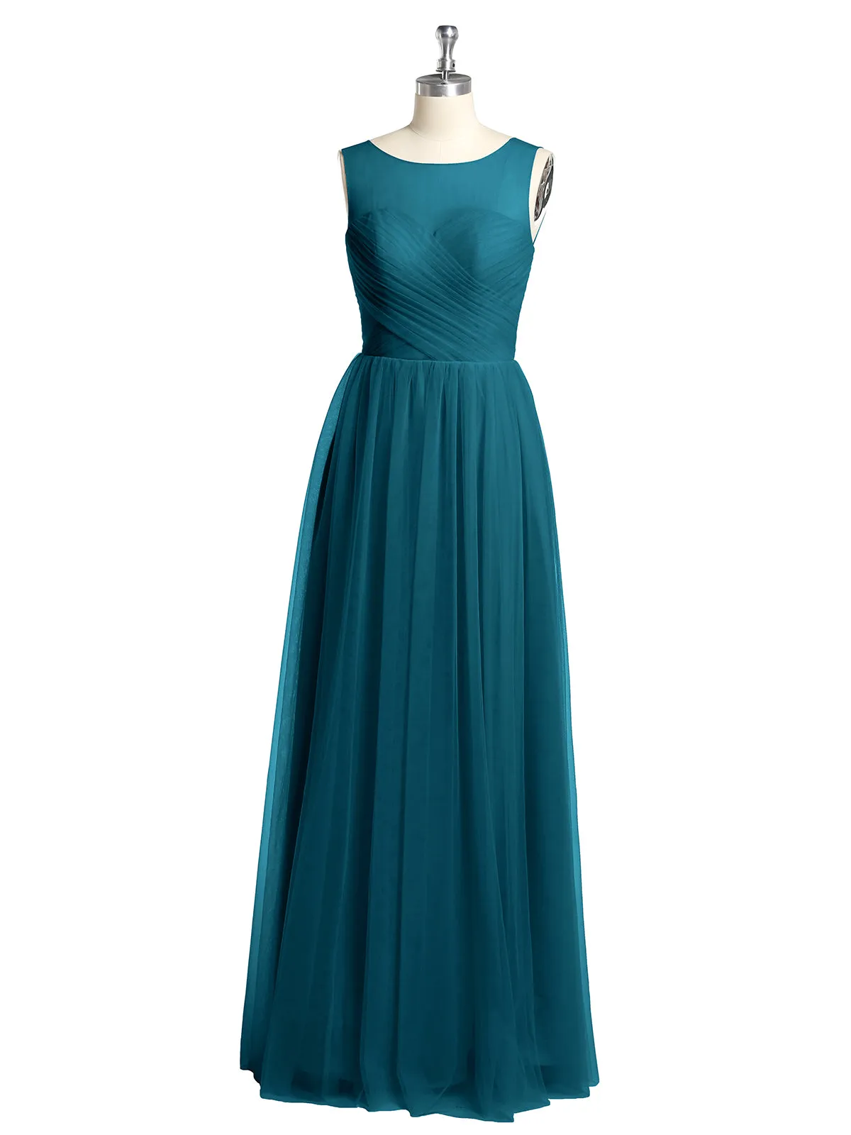 Illusion Neck Cross Tulle Bridesmaid Dresses-Ink Blue Plus Size