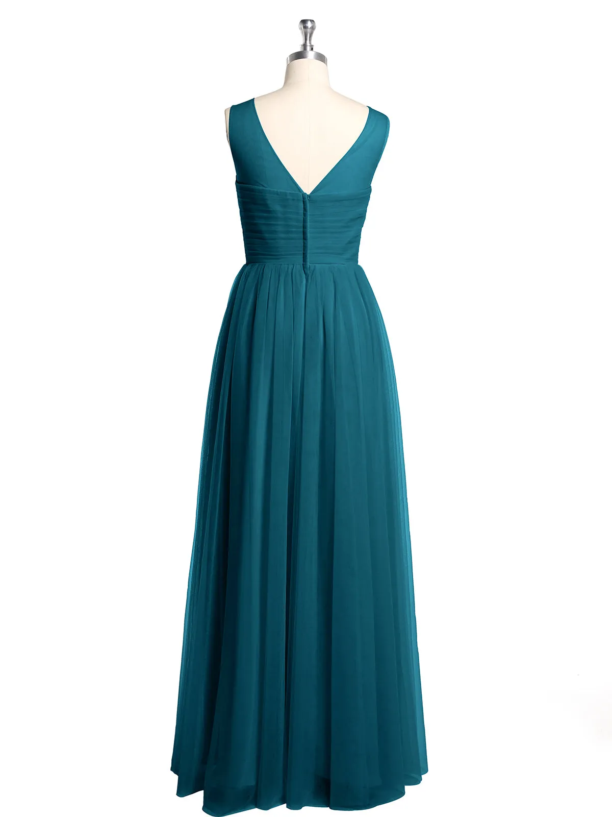 Illusion Neck Cross Tulle Bridesmaid Dresses-Ink Blue Plus Size
