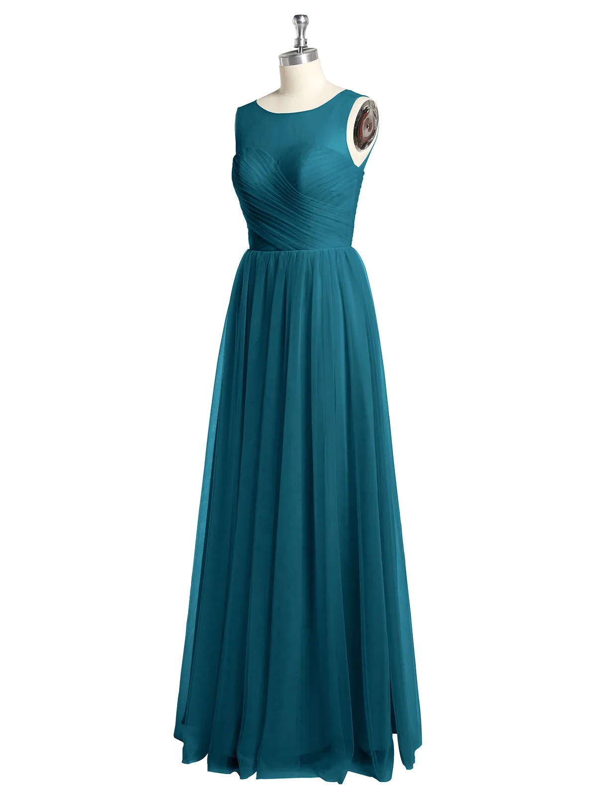 Illusion Neck Cross Tulle Bridesmaid Dresses-Ink Blue Plus Size