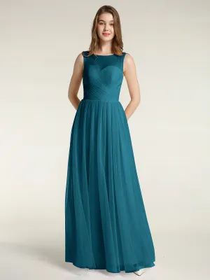 Illusion Neck Cross Tulle Bridesmaid Dresses-Ink Blue Plus Size