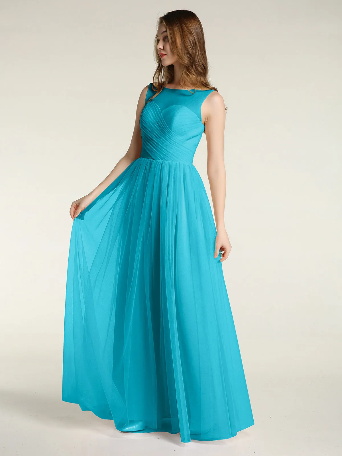 Illusion Neck Cross Tulle Bridesmaid Dresses-Jade