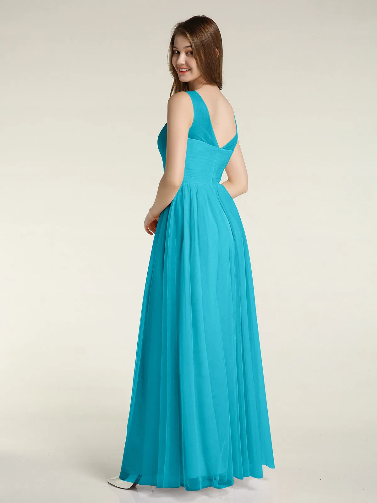 Illusion Neck Cross Tulle Bridesmaid Dresses-Jade