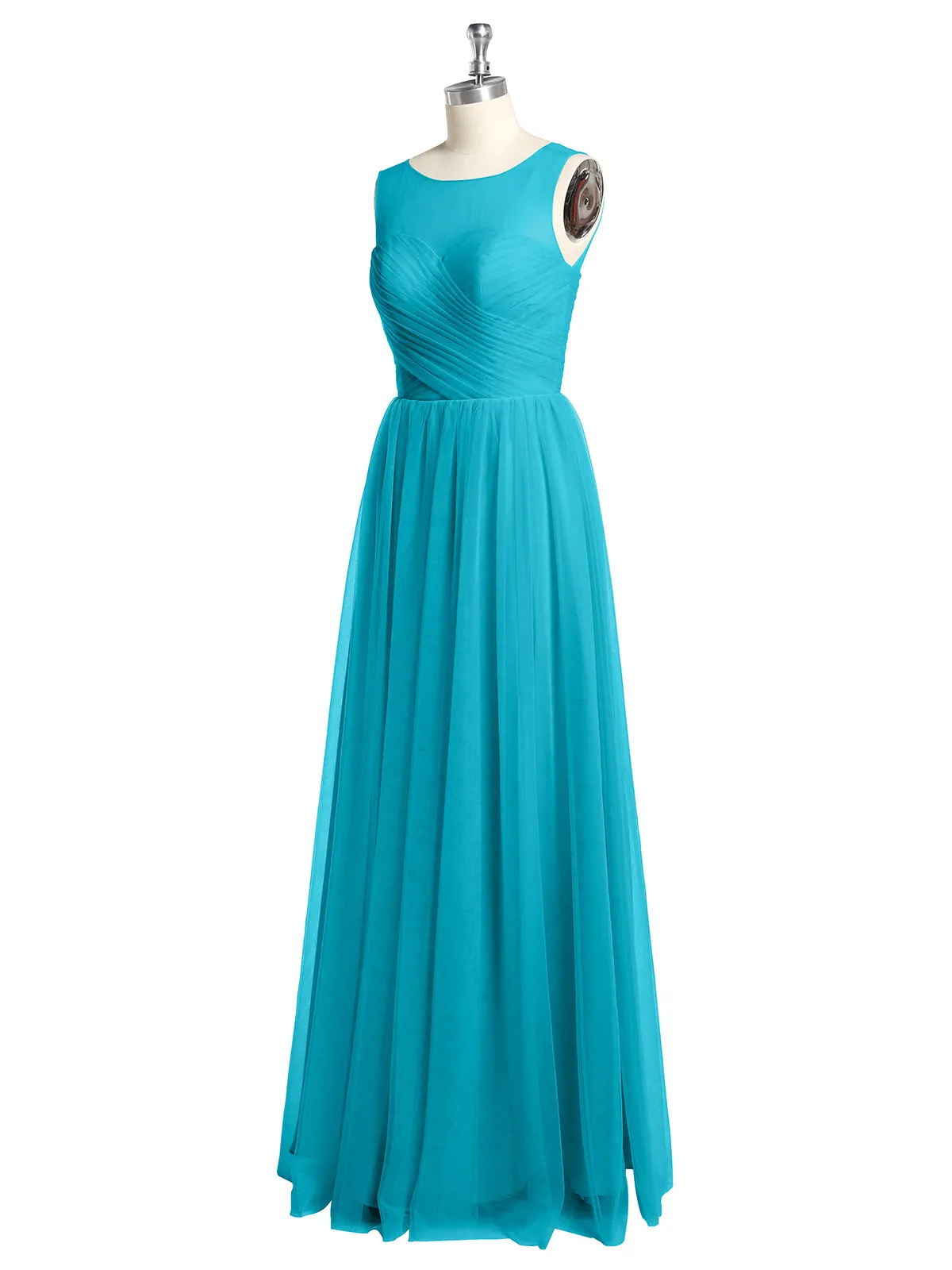 Illusion Neck Cross Tulle Bridesmaid Dresses-Jade