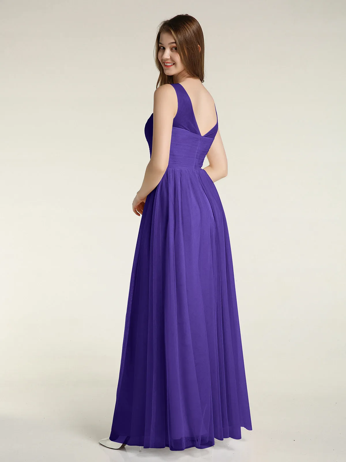 Illusion Neck Cross Tulle Bridesmaid Dresses-Regency Plus Size