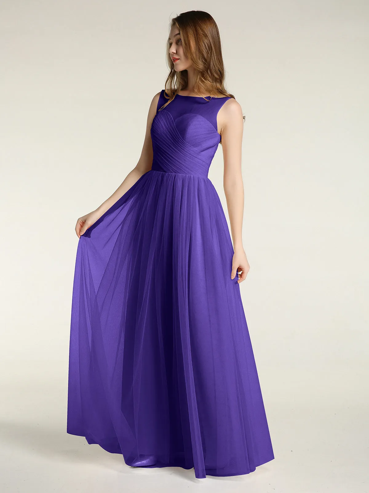 Illusion Neck Cross Tulle Bridesmaid Dresses-Regency Plus Size