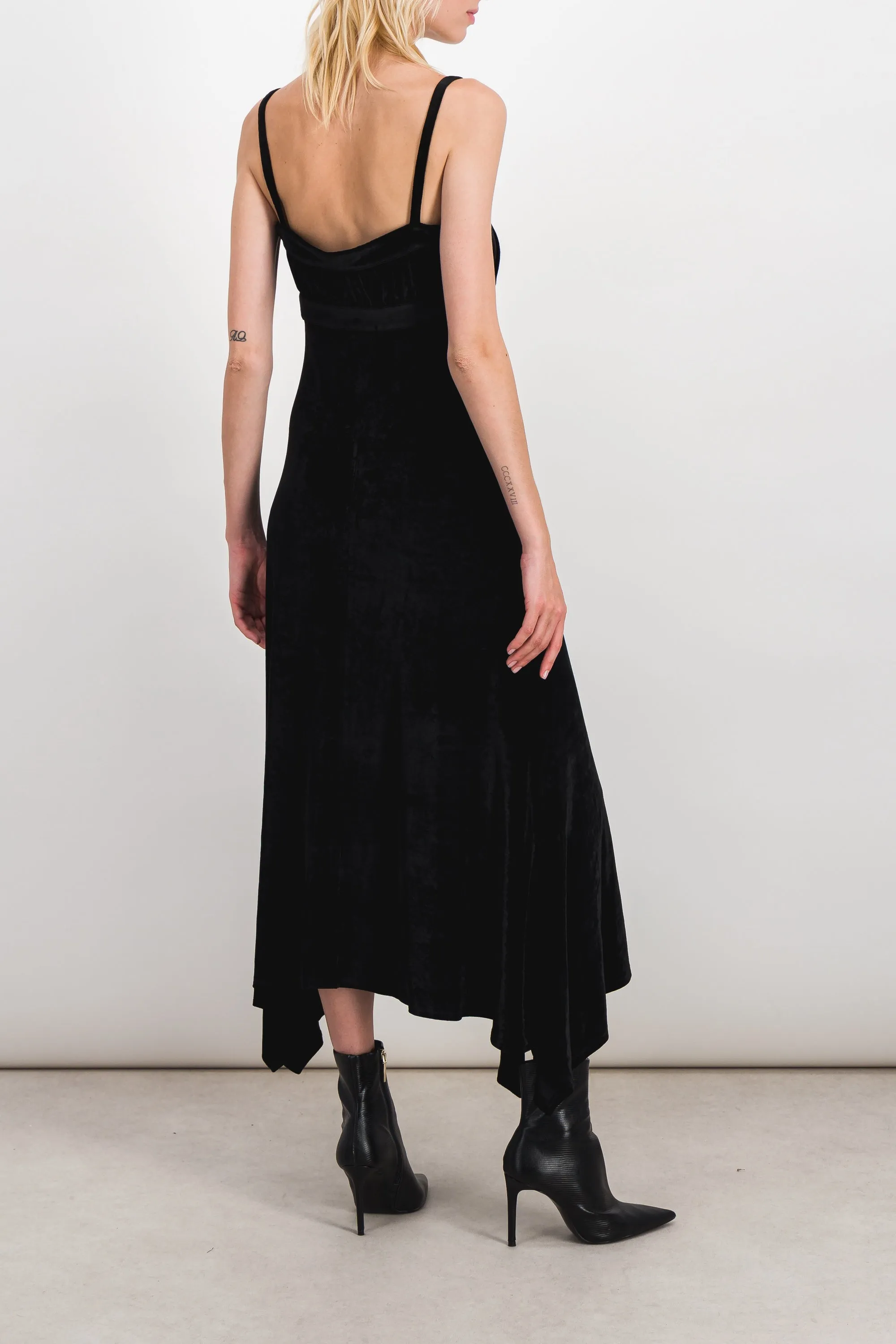 Jersey velvet maxi slip dress with handkerchief hem