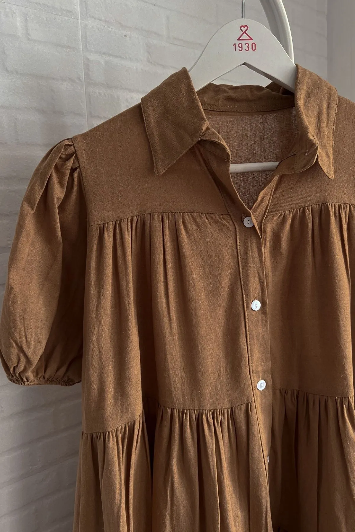 JULES Button-down Tiered Mini Dress (Mocha)
