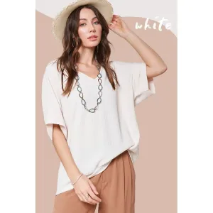 LA MIEL-Vanessa Top- Textured Loose Fit V-neck Top
