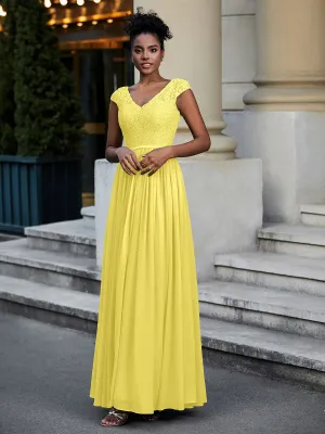 Lace and Chiffon Maxi Dress with Cap Sleeves-Lemon Plus Size