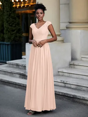 Lace and Chiffon Maxi Dress with Cap Sleeves-Pearl Pink Plus Size