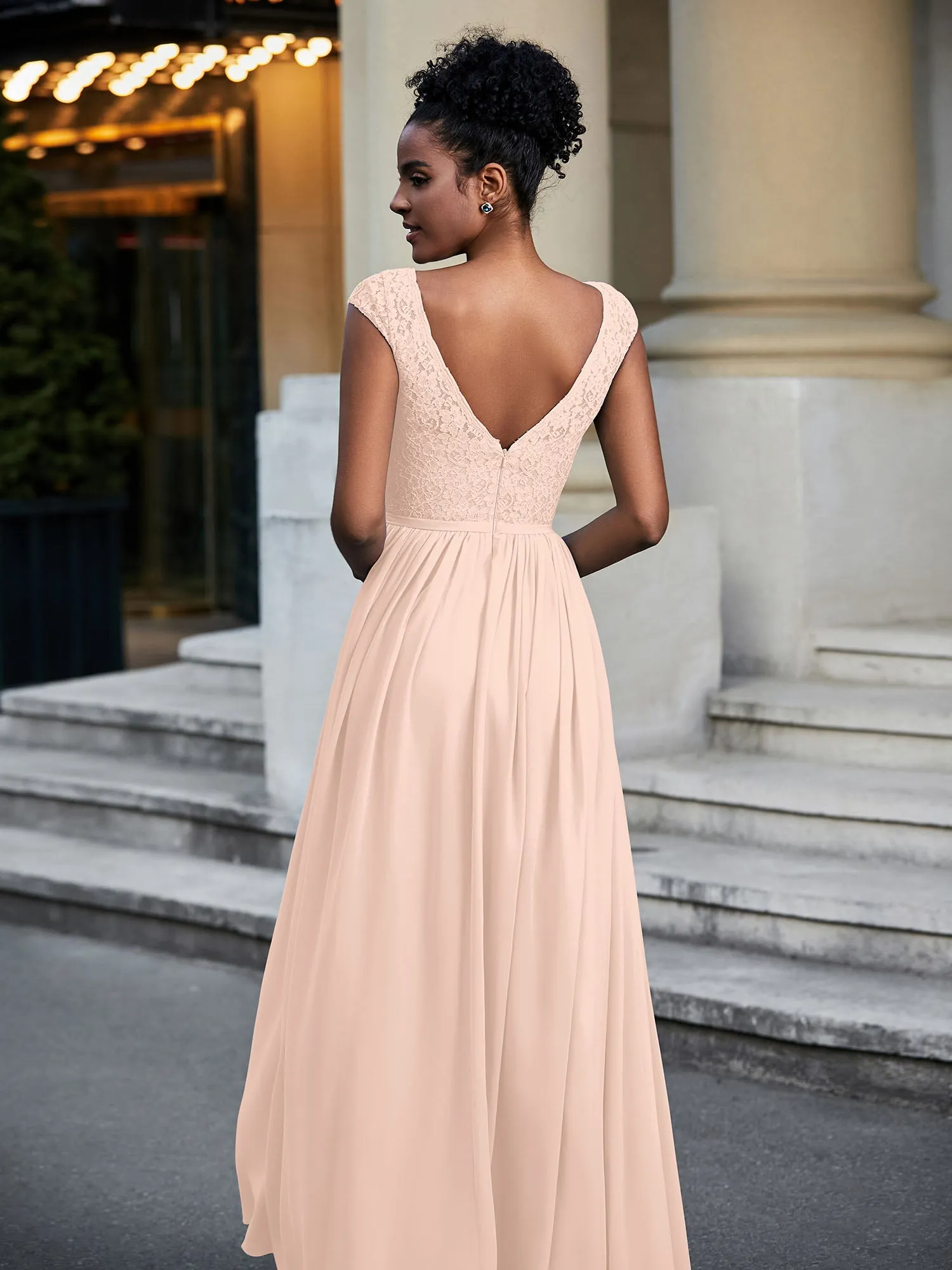 Lace and Chiffon Maxi Dress with Cap Sleeves-Pearl Pink Plus Size