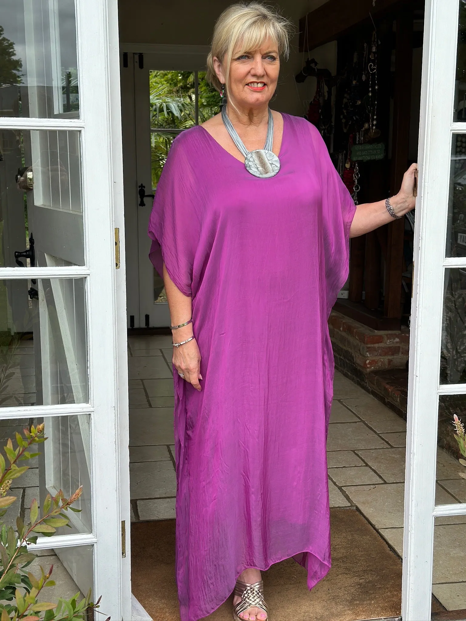 Lucia Silk Dress | Magenta