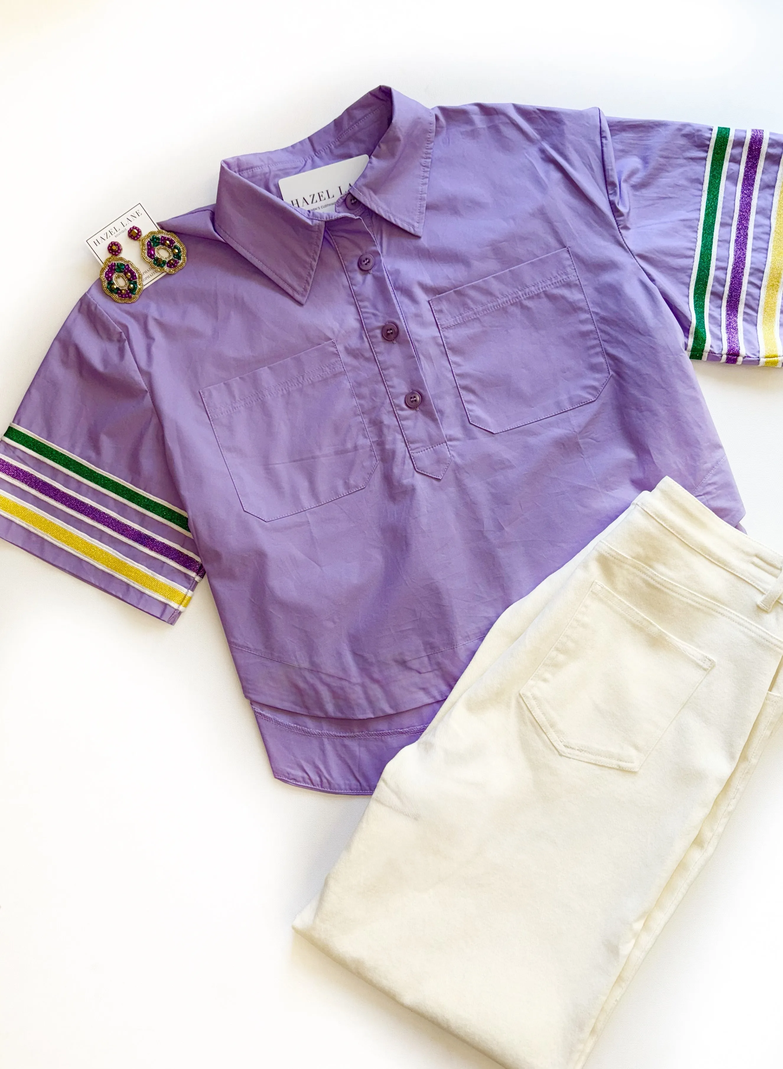 Mardi Stripe Poplin Top- Lavender