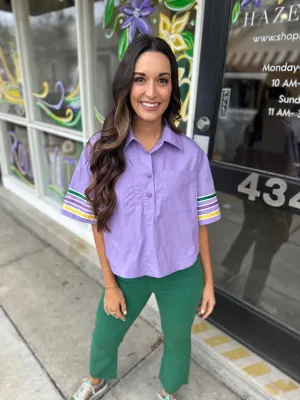 Mardi Stripe Poplin Top- Lavender