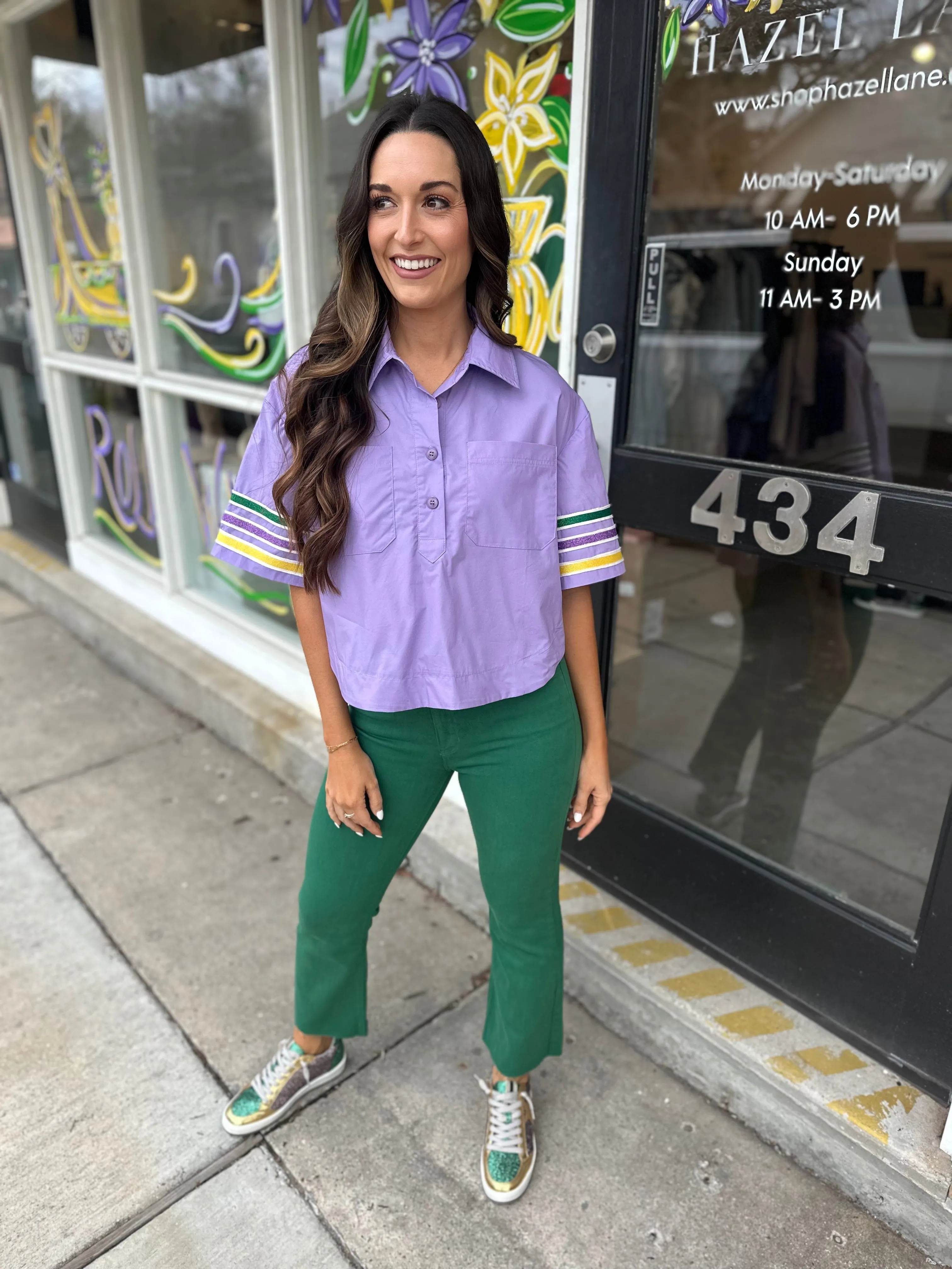 Mardi Stripe Poplin Top- Lavender