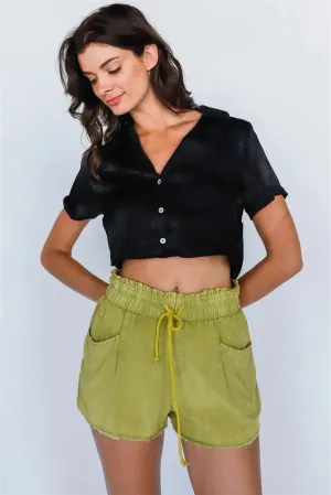 Moss Green Washed High Rise Raw Hem Shorts /3-2-1
