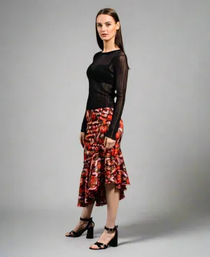 Multicoloured Tiered Hem Midi Skirt