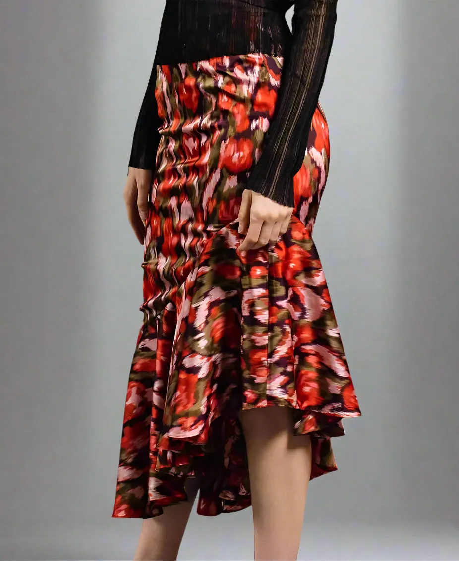 Multicoloured Tiered Hem Midi Skirt