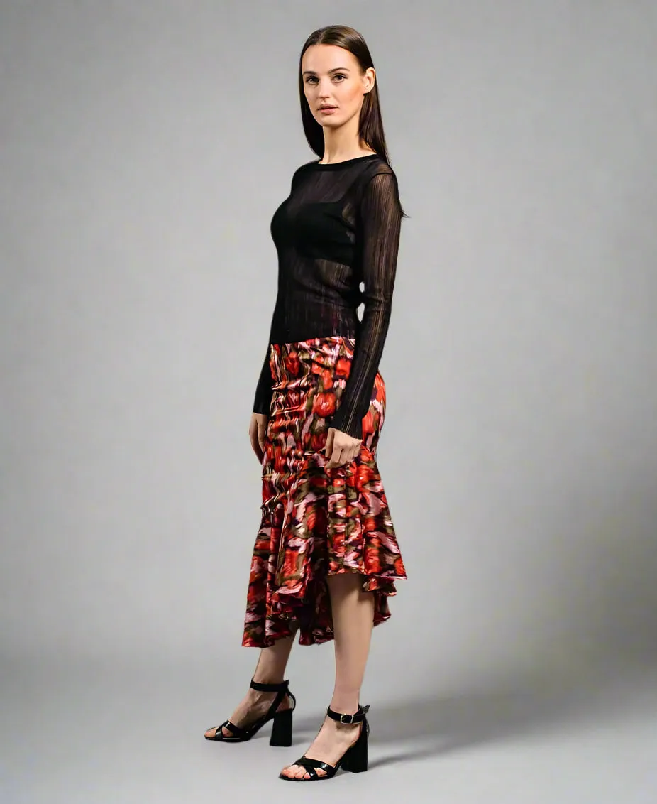 Multicoloured Tiered Hem Midi Skirt