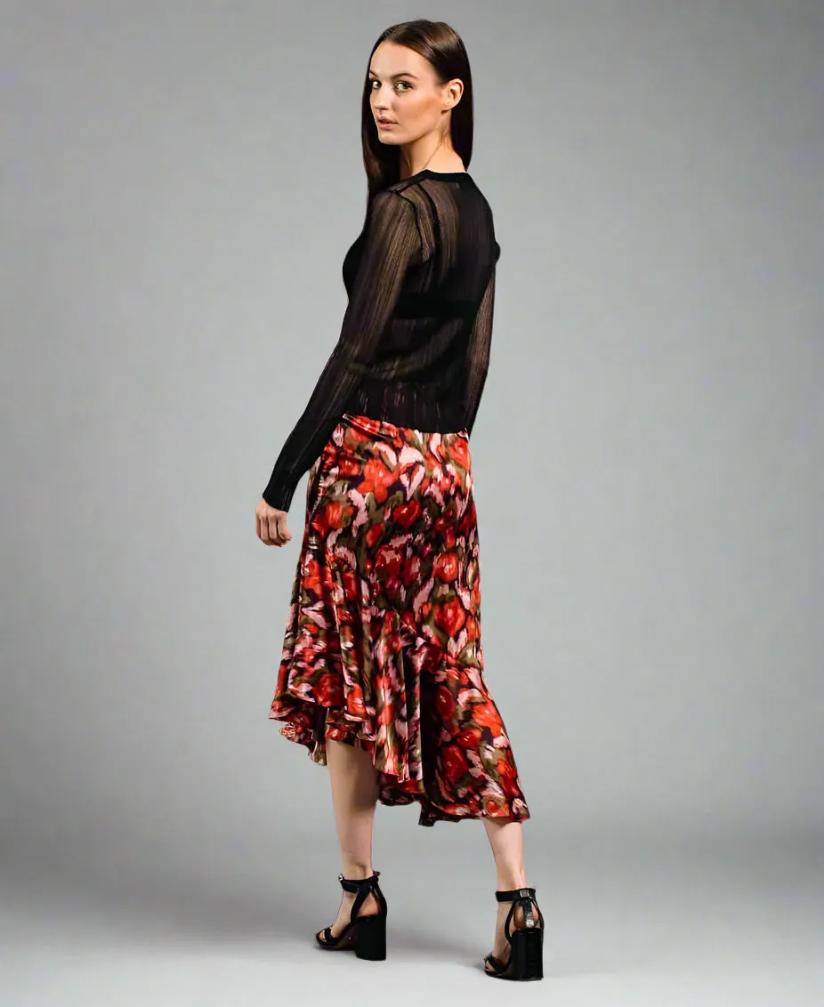 Multicoloured Tiered Hem Midi Skirt
