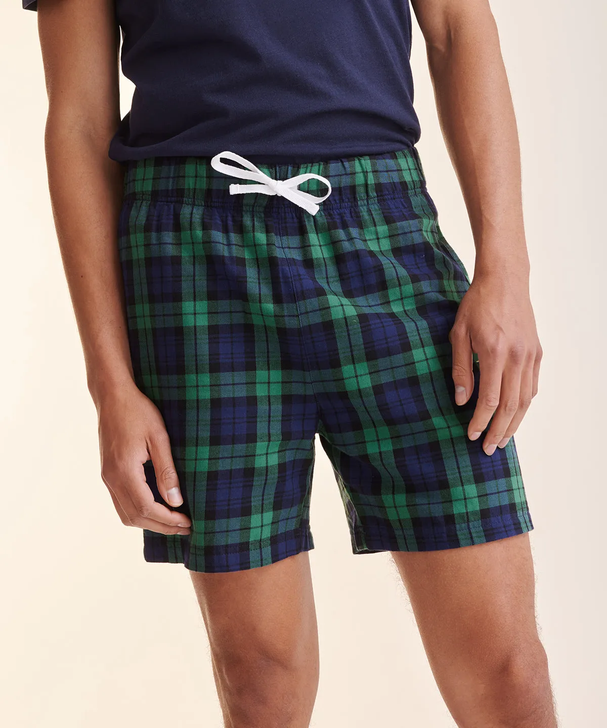 Navy/Green Check - Tartan lounge shorts