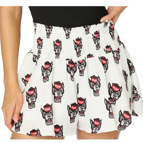 NC State Wolfpack Women's White All Over Wolfhead Poly Shorts