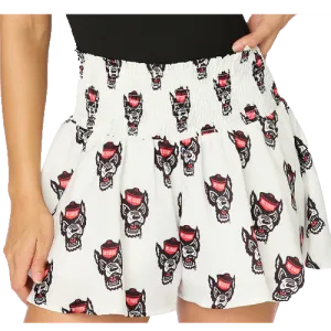 NC State Wolfpack Women's White All Over Wolfhead Poly Shorts