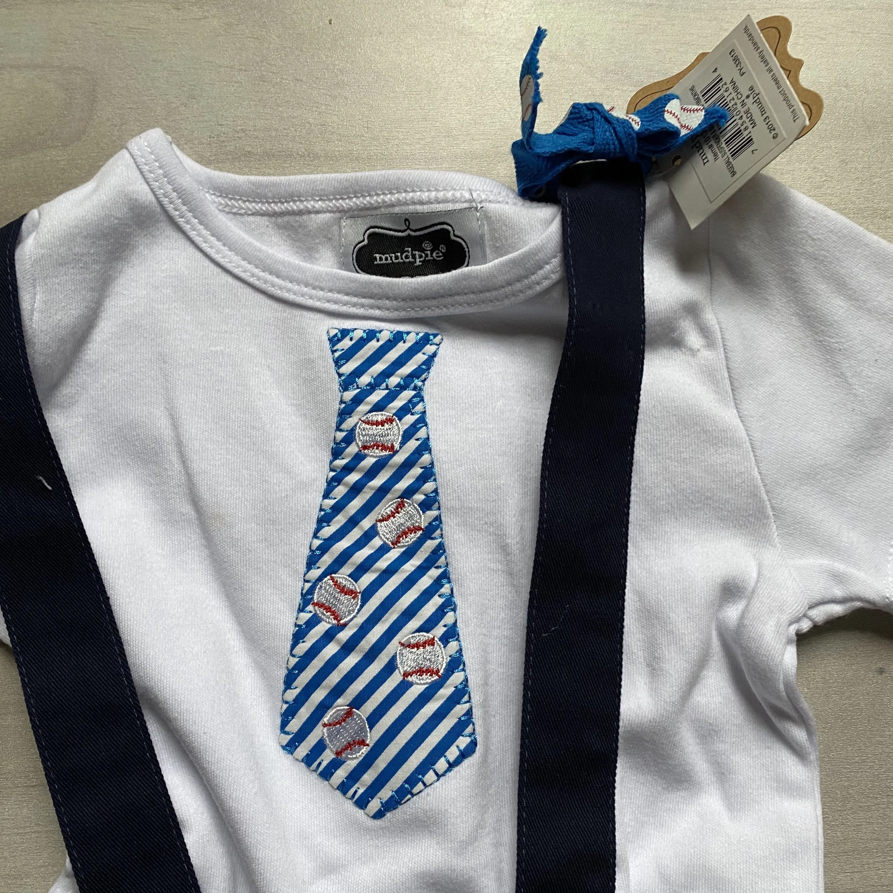 NEW Mud Pie Baseball Suspender Short Set