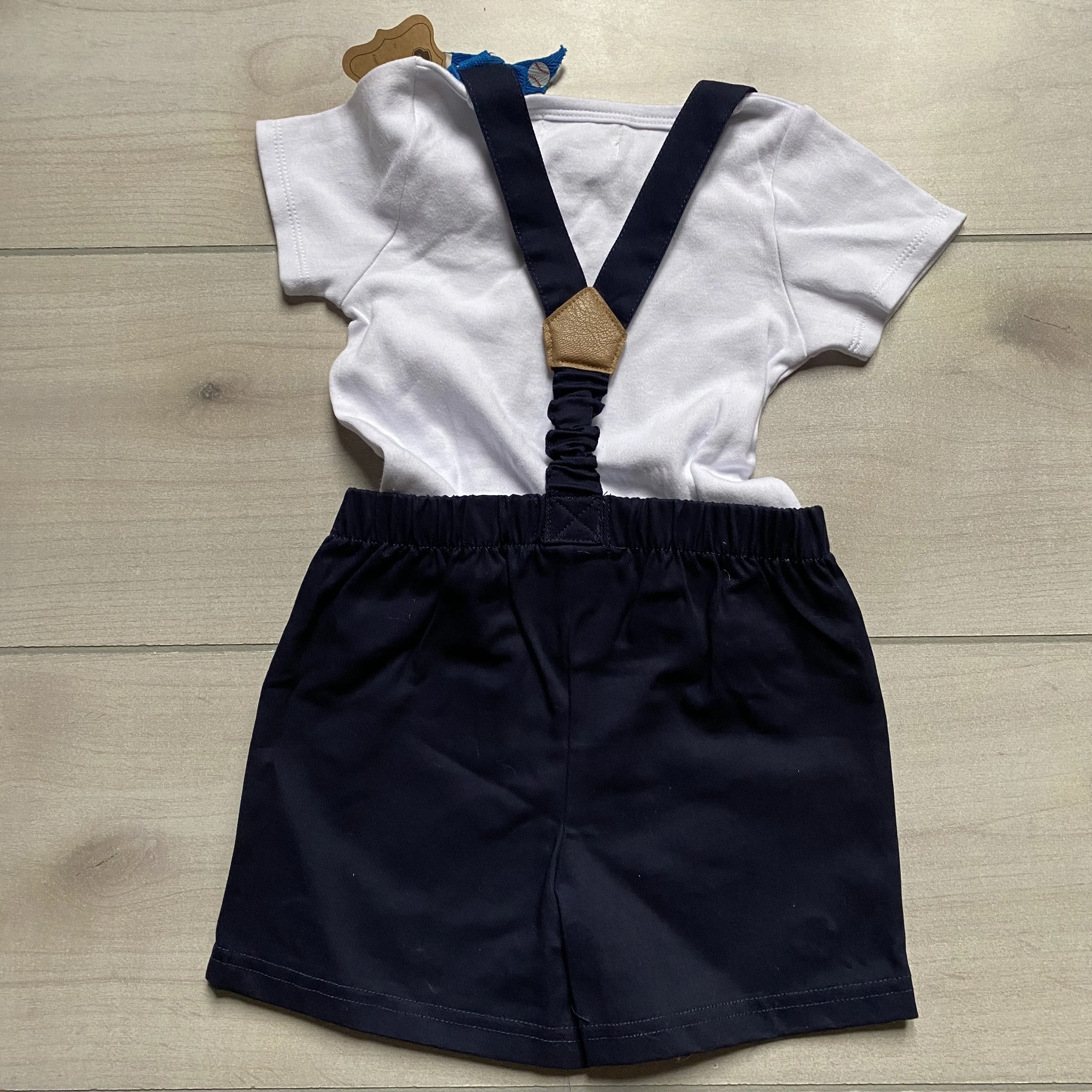 NEW Mud Pie Baseball Suspender Short Set