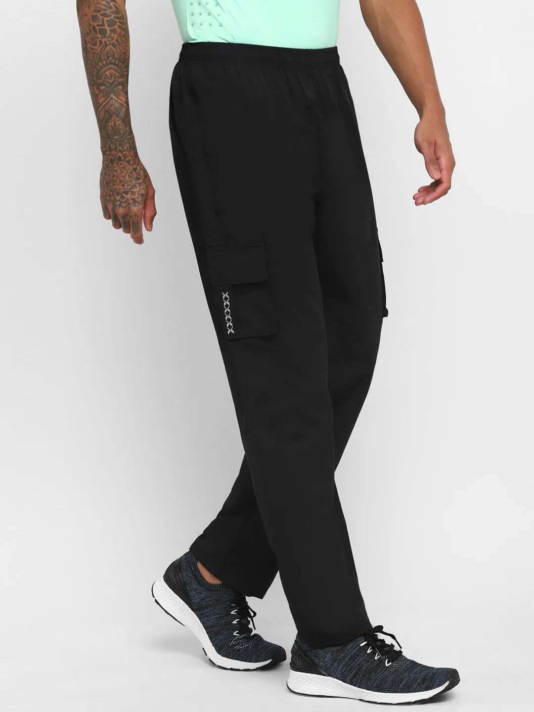 Nivia Cargo Pants for Men/Micro Chex Fabric trackpants with Velcro Pocket -Black(S)