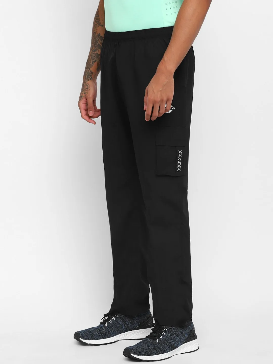 Nivia Cargo Pants for Men/Micro Chex Fabric trackpants with Velcro Pocket -Black(S)