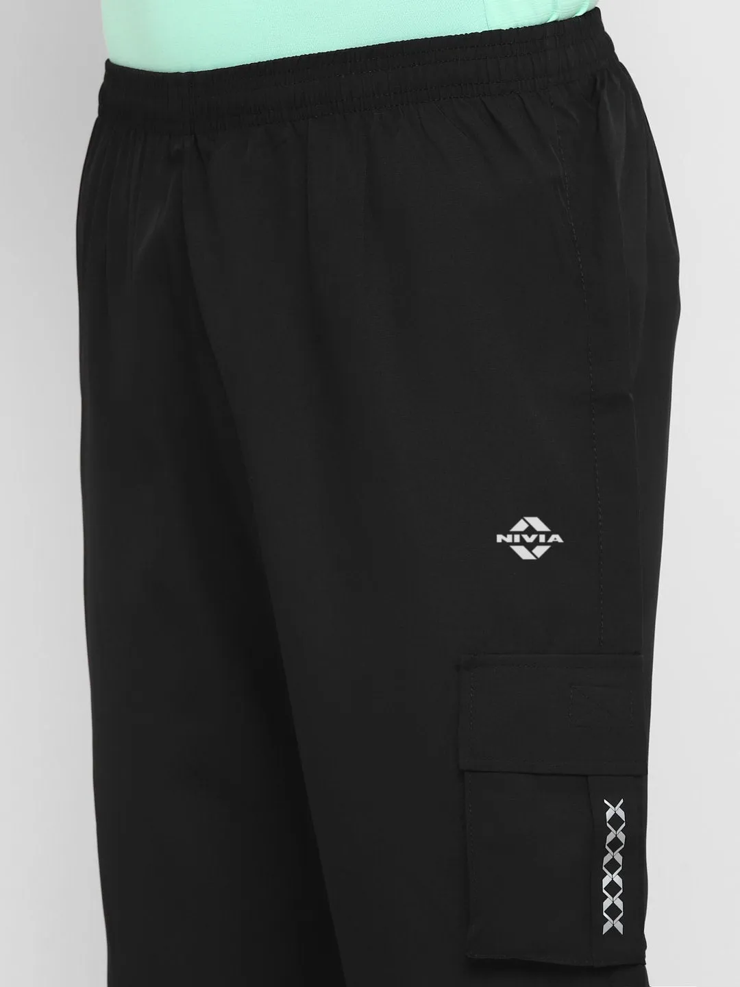 Nivia Cargo Pants for Men/Micro Chex Fabric trackpants with Velcro Pocket -Black(S)