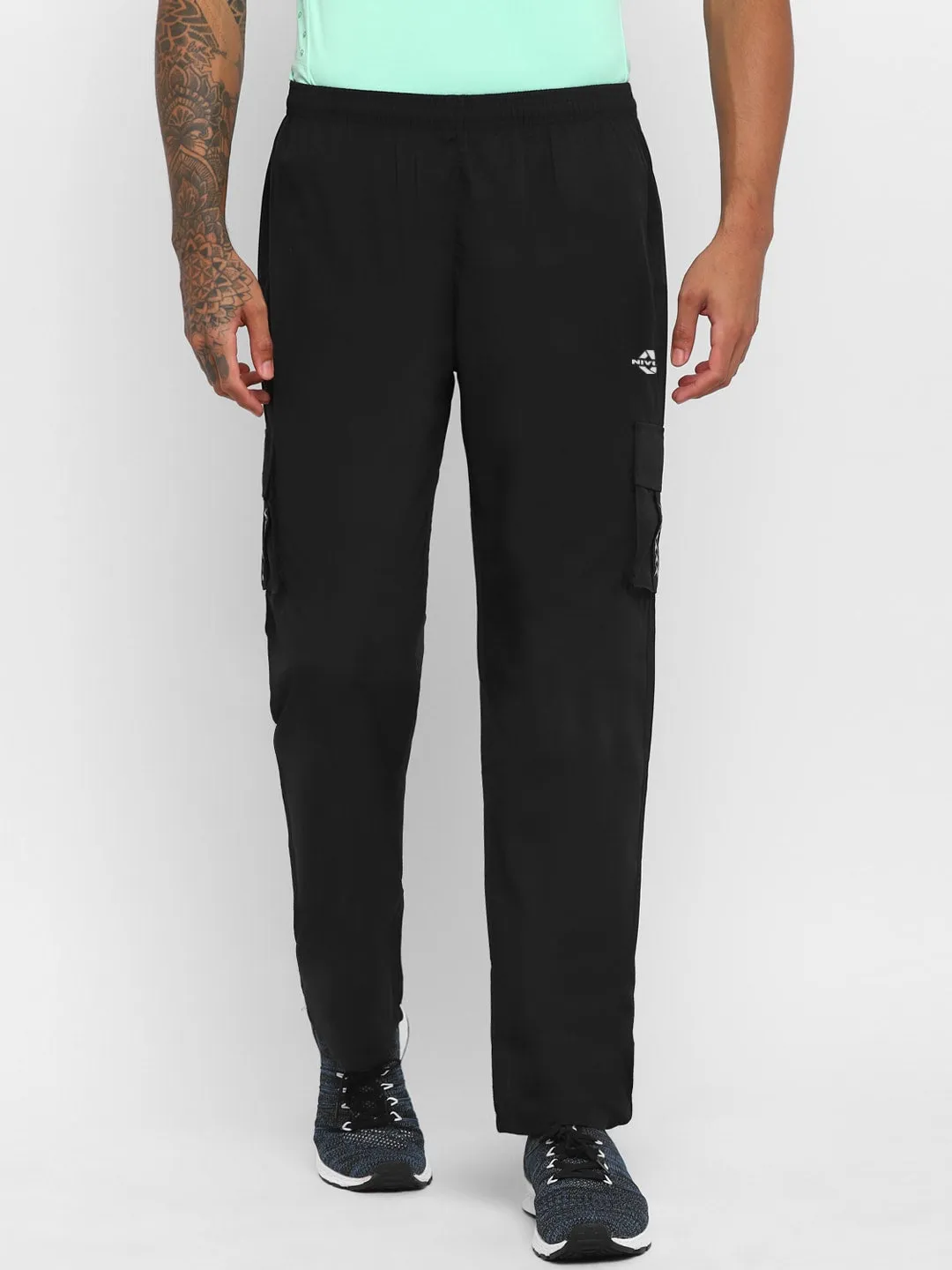 Nivia Cargo Pants for Men/Micro Chex Fabric trackpants with Velcro Pocket -Black(S)