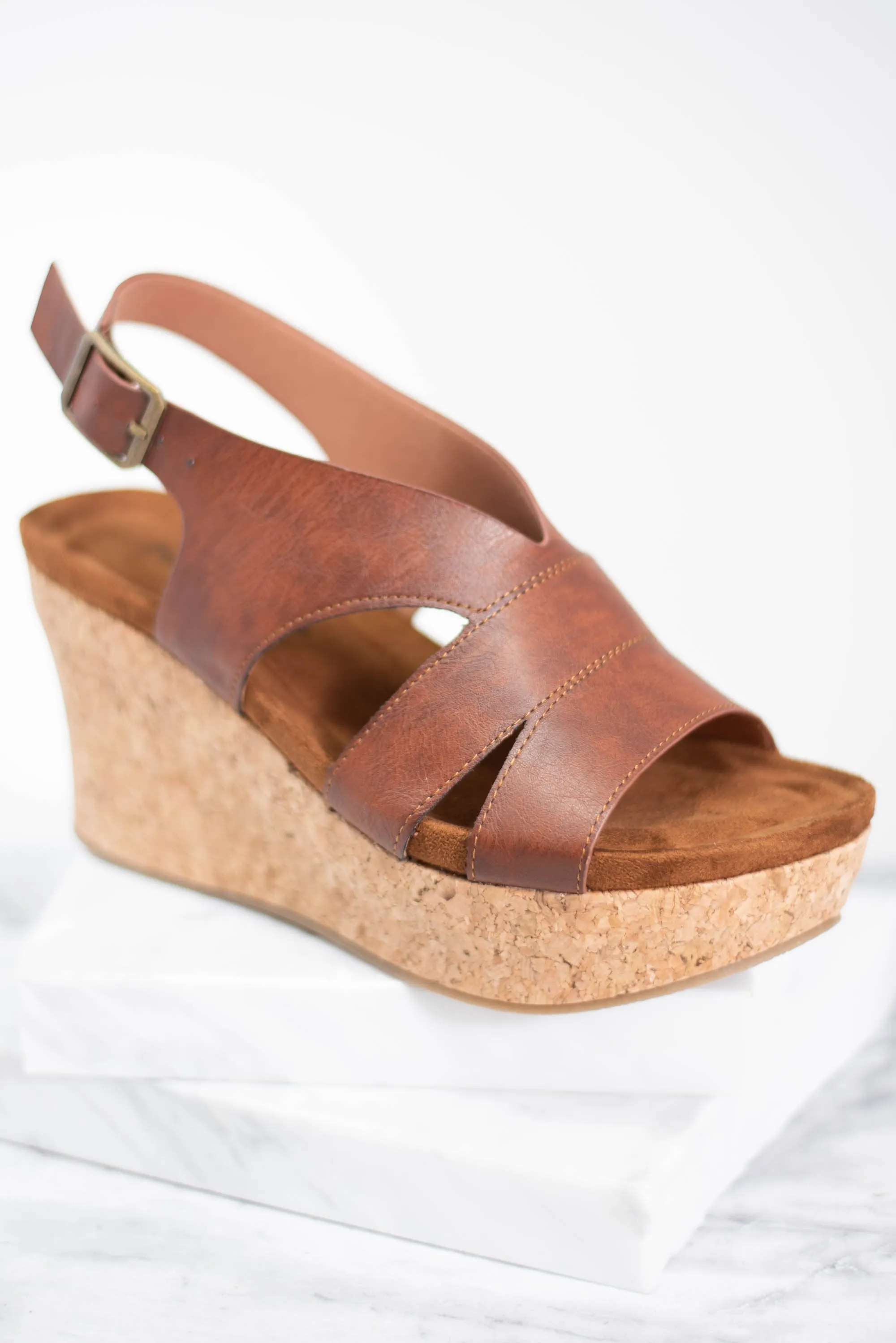 Now I See Whiskey Brown Platform Wedges