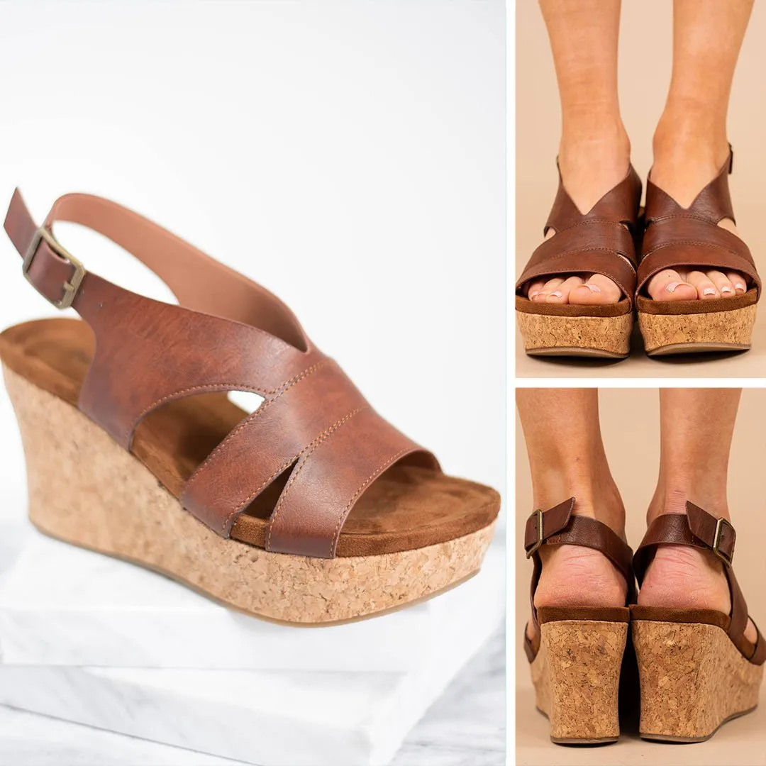 Now I See Whiskey Brown Platform Wedges