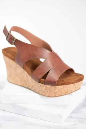 Now I See Whiskey Brown Platform Wedges