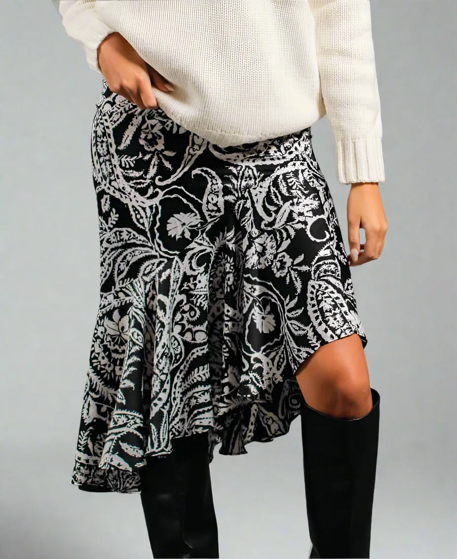 Paisley Tiered Hem Midi Skirt